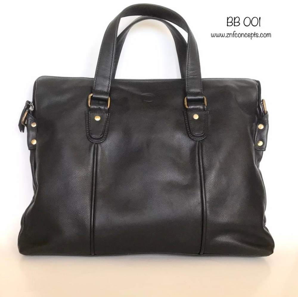 Weekender bag, Graphite black Laptop bag, High quality leather. Pebbled Leather. - Picture 7 of 9